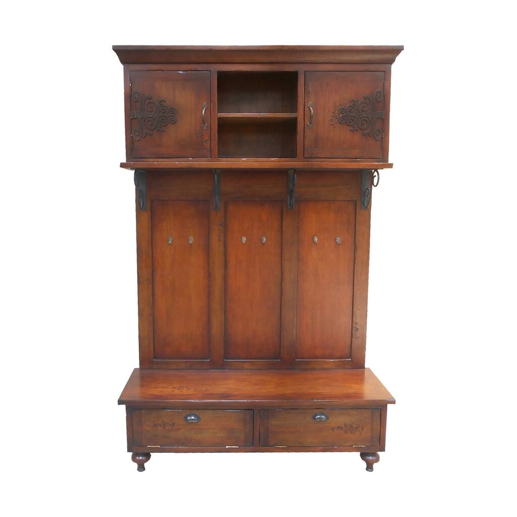 Guildmaster Scrolled Iron Hall Cabinet with Bench Storage