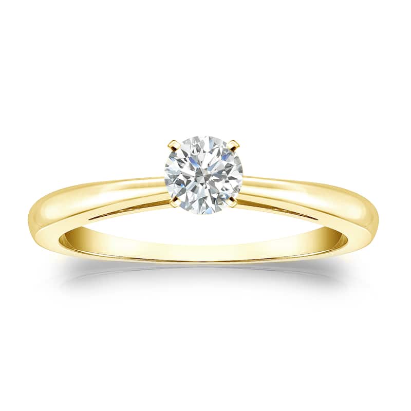Auriya 18k Gold 1/4ctw Round Solitaire Diamond Engagement Ring - Yellow - 4