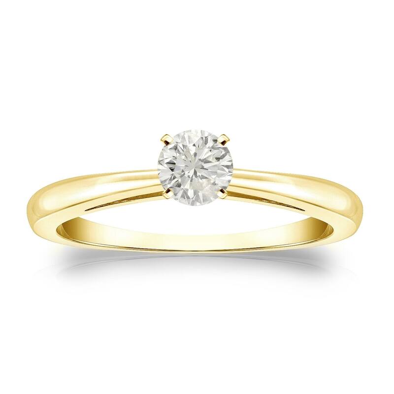 Auriya 18k Gold 1/4ctw Round Solitaire Diamond Engagement Ring - Yellow - 4