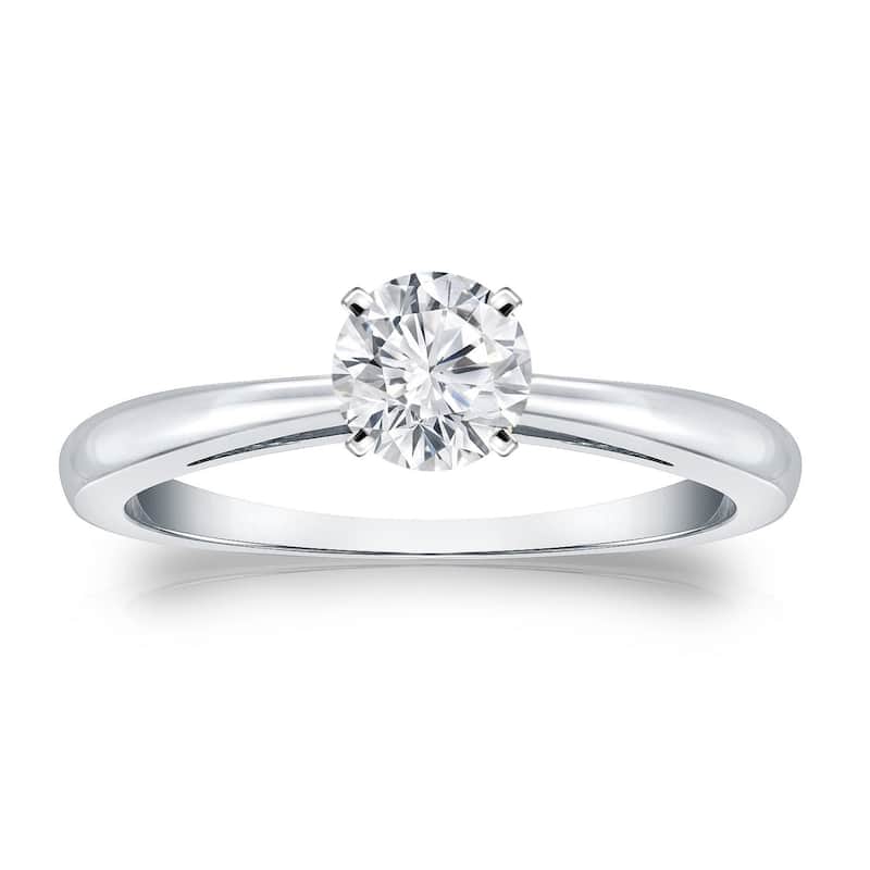 Auriya 18k Gold 1/3 carat TW Round Solitaire Diamond Engagement Ring - 4 - White