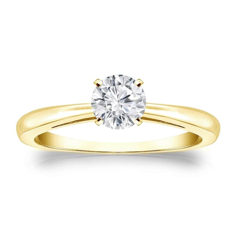 Auriya 18k Gold 1/3 carat TW Round Solitaire Diamond Engagement Ring - 4 - Yellow