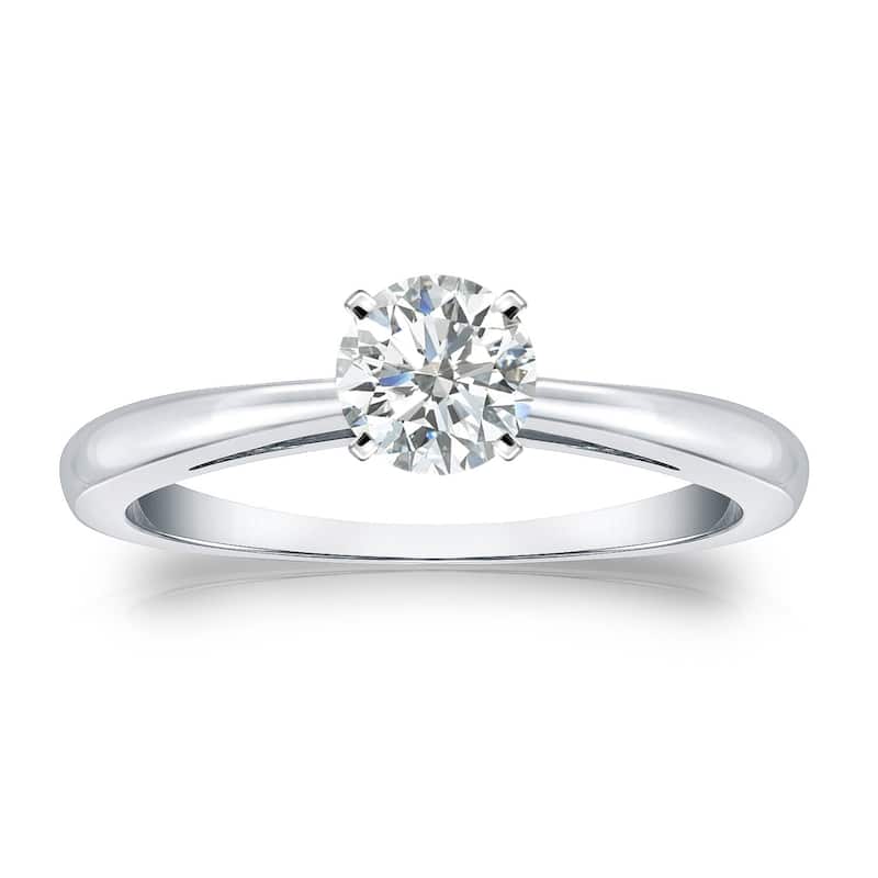 Auriya 18k Gold 1/3 carat TW Round Solitaire Diamond Engagement Ring (I-J, SI1-SI2) - 4 - White