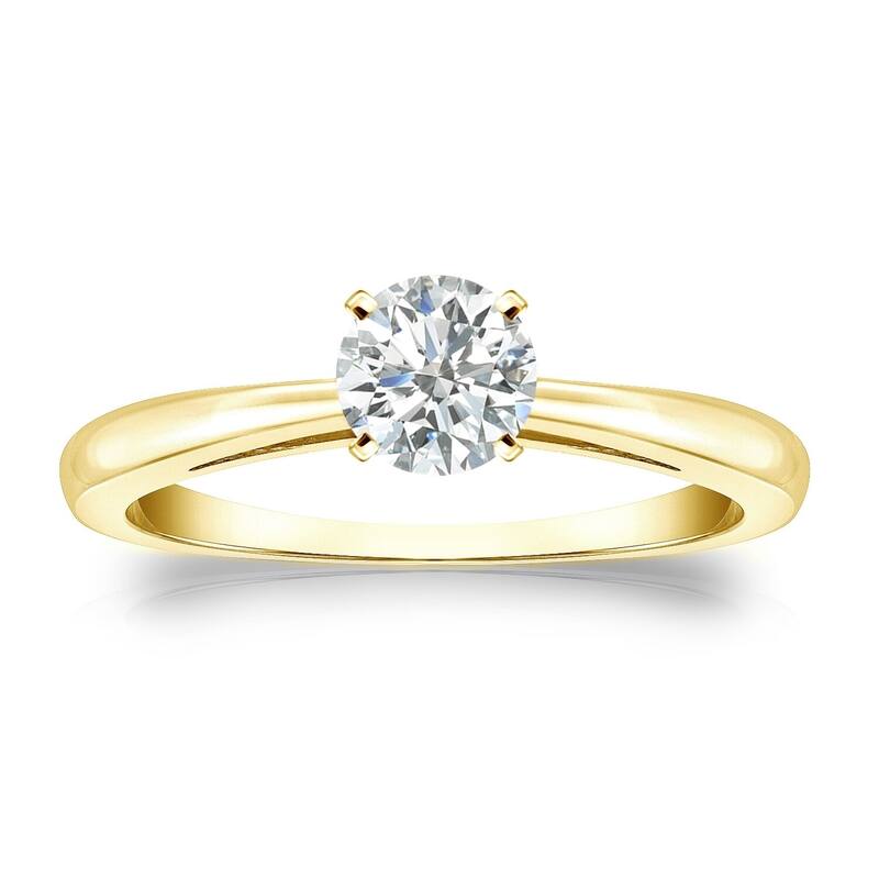 Auriya 18k Gold 1/3 carat TW Round Solitaire Diamond Engagement Ring (I-J, SI1-SI2) - 4 - Yellow