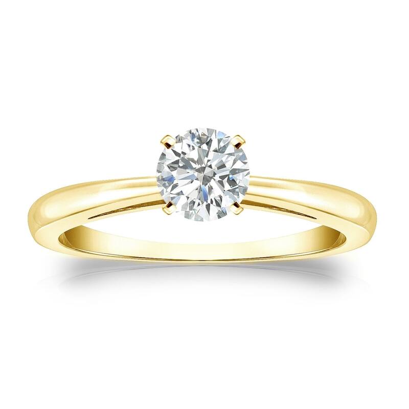 Auriya 18k Gold 1/3ctw Round Solitaire Diamond Engagement Ring - Yellow - 9.5