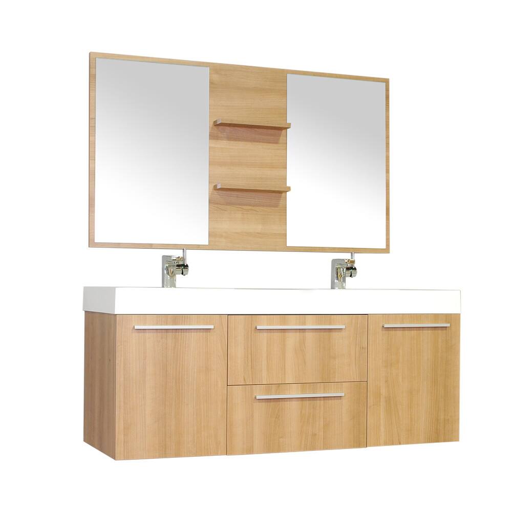 Alya Bath Ripley Collection 54-inch Double Wall Mount Modern Bathroom Vanity Set in Light Oak