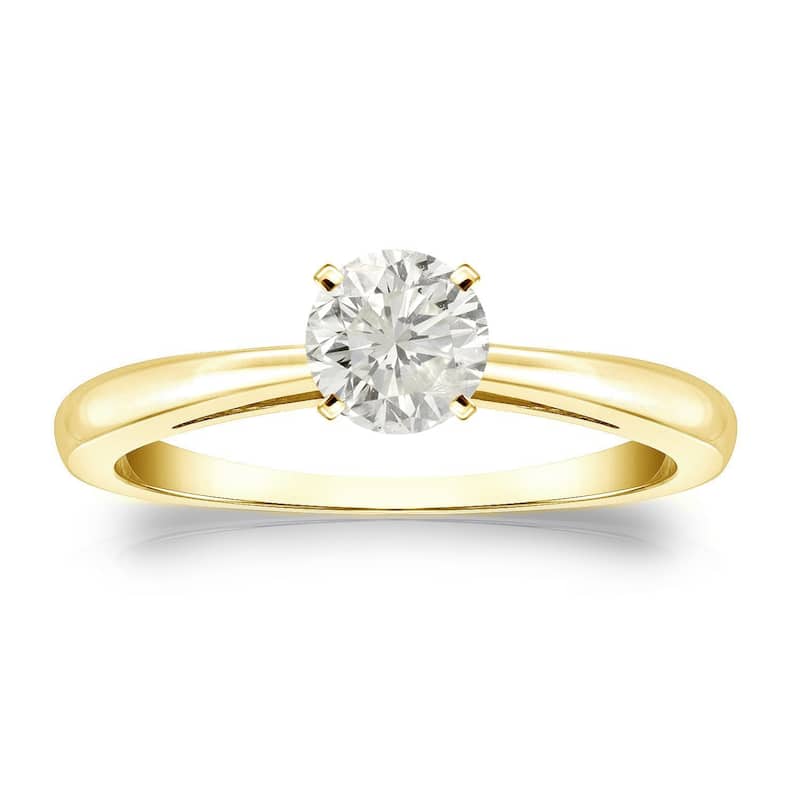 Auriya 18k Gold 1/3ctw Round Solitaire Diamond Engagement Ring (J-K, I1-I2) - Yellow - 4