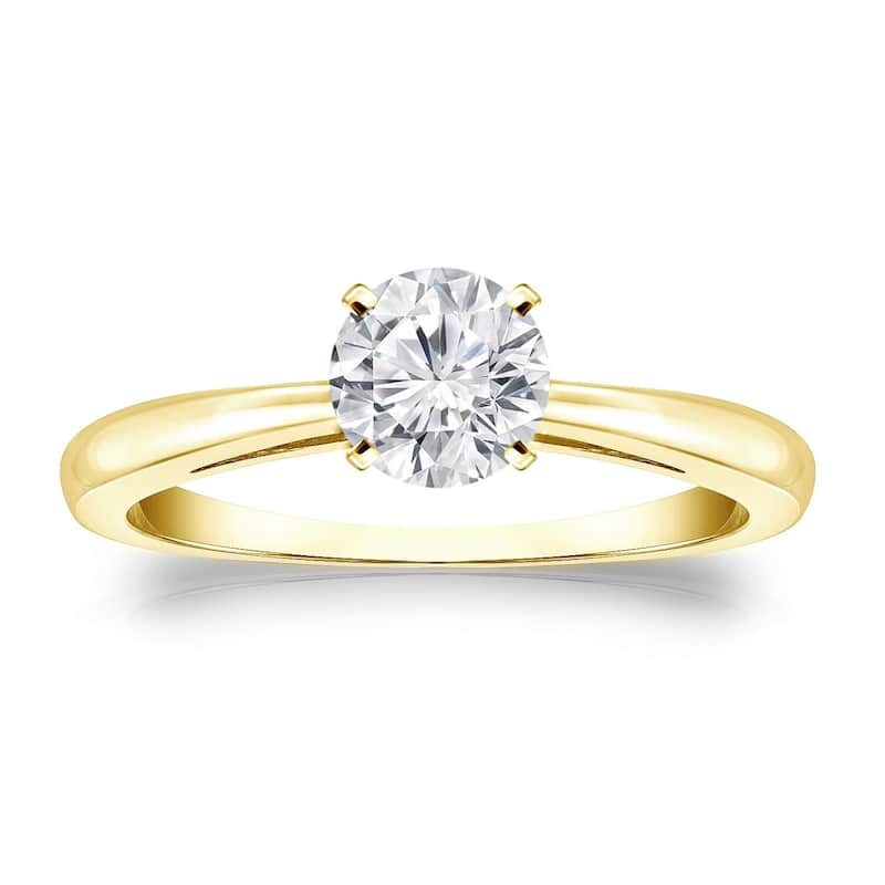 Auriya 18k Gold 1/2 carat TW Round Solitaire Diamond Engagement Ring - 9.5 - Yellow