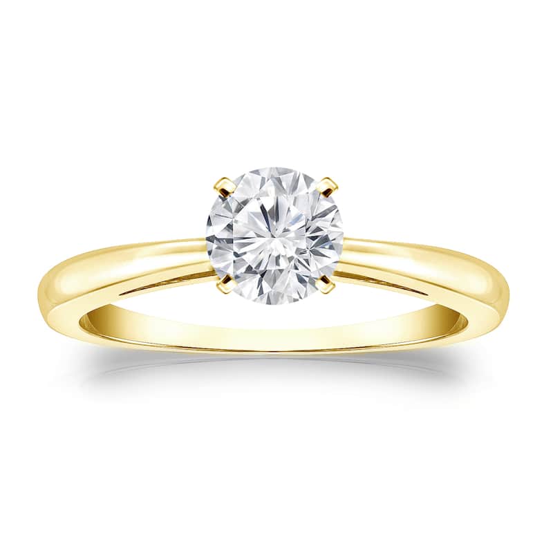 Auriya 18k Gold 1/2 carat TW Round Solitaire Diamond Engagement Ring - 4 - Yellow