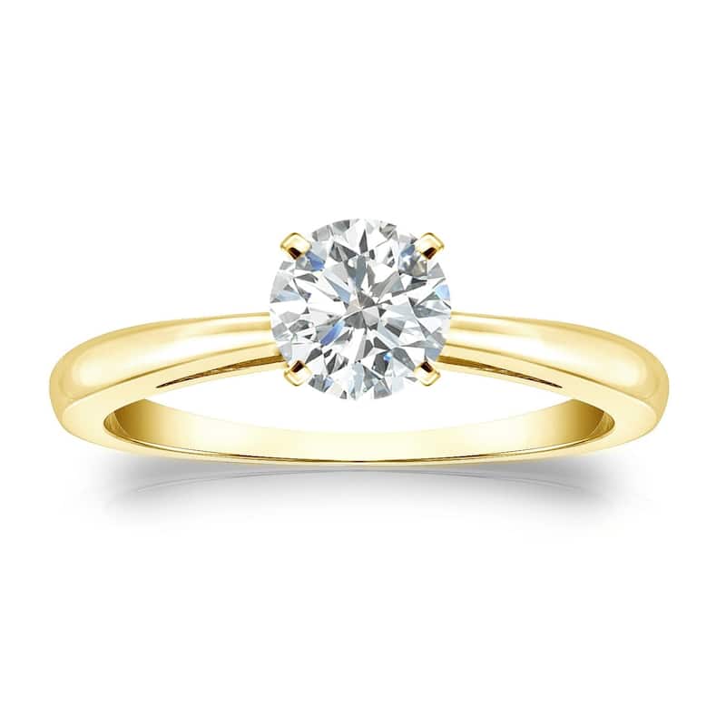 Auriya 18k Gold 1/2ctw Round Solitaire Diamond Engagement Ring (I-J, SI1-SI2) - Yellow - 4