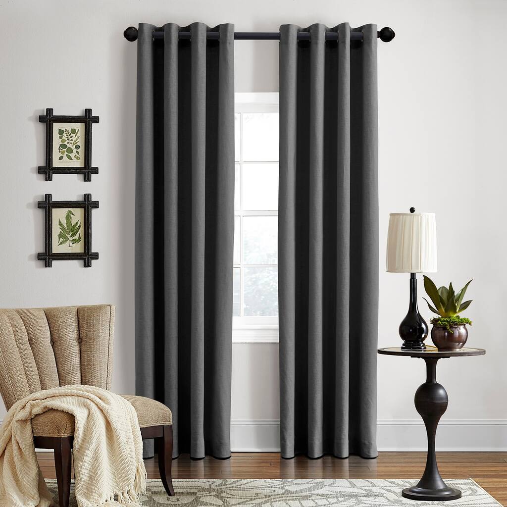 Grand Luxe Linen Gotham Dark Grey Grommet Curtain Panel