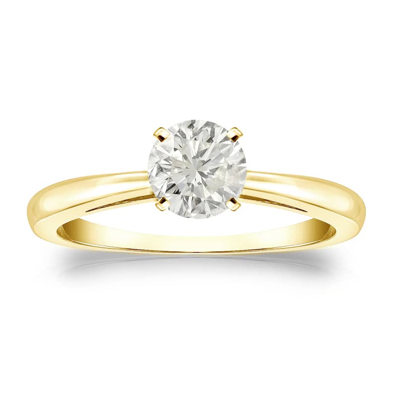 Auriya 18k Gold 1/2ctw Round Solitaire Diamond Engagement Ring - Yellow - 4