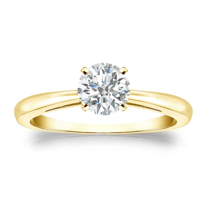 Auriya 18k Gold 1/2ctw Round Solitaire Diamond Engagement Ring - Yellow - 4