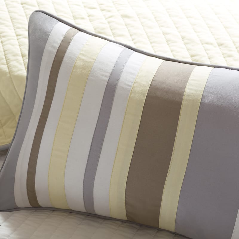 Madison Park Jocelyn Yellow 6 Piece Embroidered Quilt Set with Throw Pillows