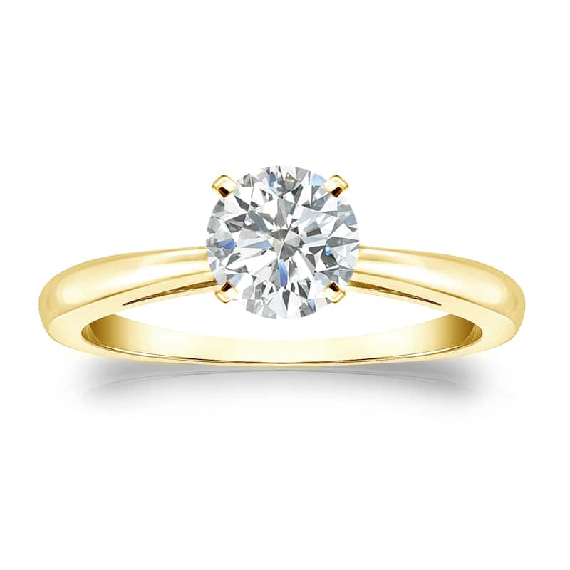 Auriya 18k Gold 3/4 carat TW Round Solitaire Diamond Engagement Ring (I-J, SI1-SI2)