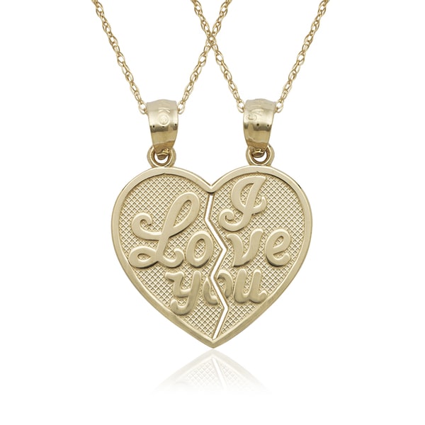 Shop 14k Yellow Gold 'I Love You' 2-piece Break Apart Heart Charm 16 ...