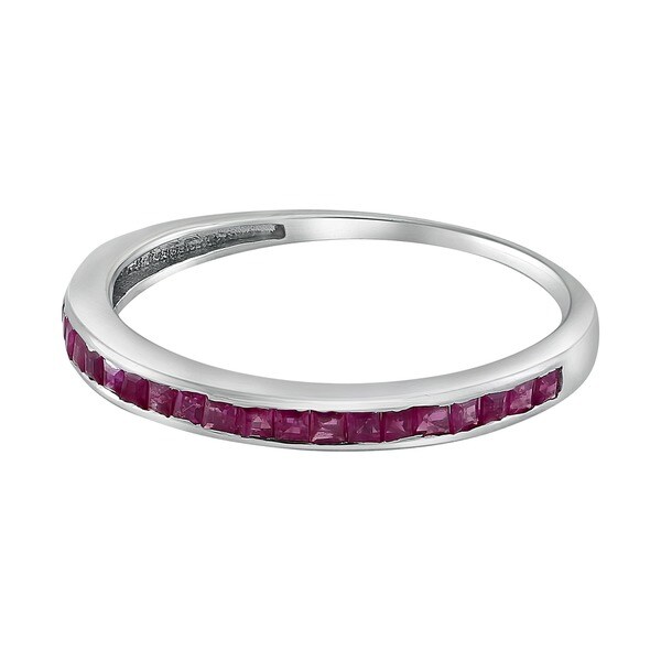 wide Sterling Silver Stackable Eternity Band Ruby Crystals 1//8 July Birthstone 3 mm
