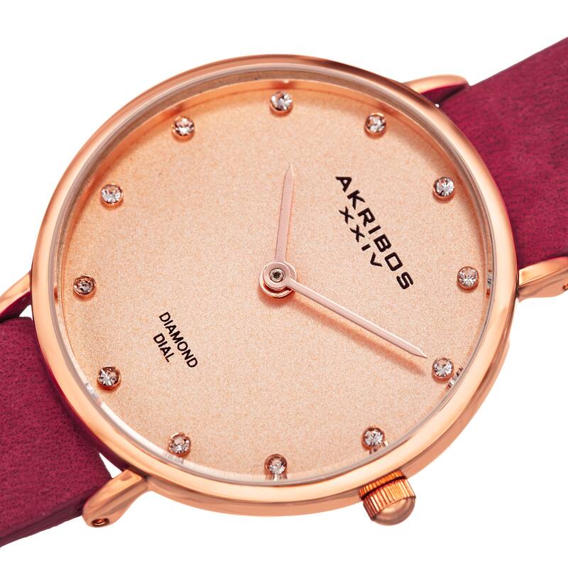 Akribos XXIV Women's Quartz Diamond Markers 'Crazy Horse' Leather Pink Strap Watch