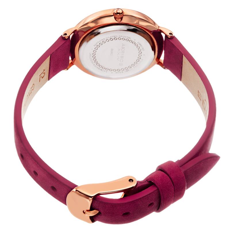 Akribos XXIV Women's Quartz Diamond Markers 'Crazy Horse' Leather Pink Strap Watch
