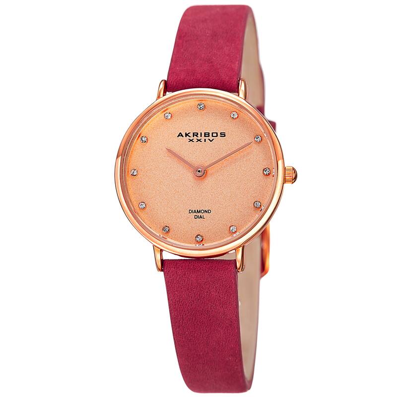 Akribos XXIV Women's Quartz Diamond Markers 'Crazy Horse' Leather Pink Strap Watch