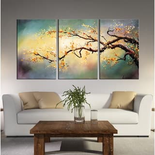 Hand Painted Yellow Plum Blossom 3 Piece Gallery Wrapped Canvas Art Hand Painted Yellow Plum Blossom 3 Piece Gallery Wrapped Canvas Art