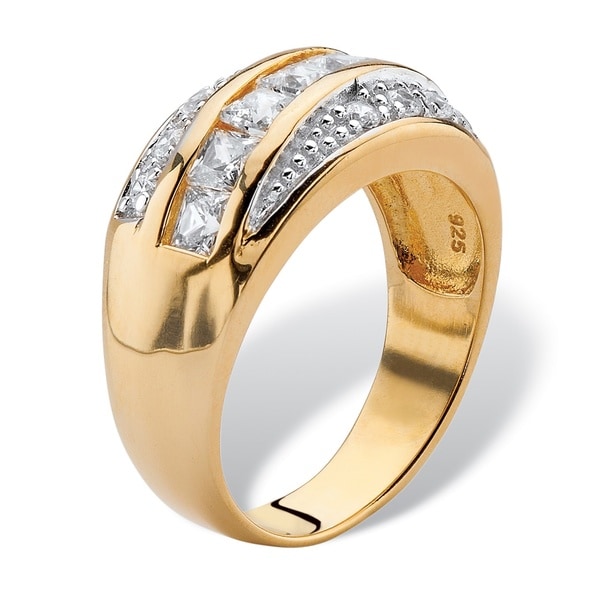 Mens 14K Yellow Gold over Sterling Silver Square Cut Cubic Zirconia Ring