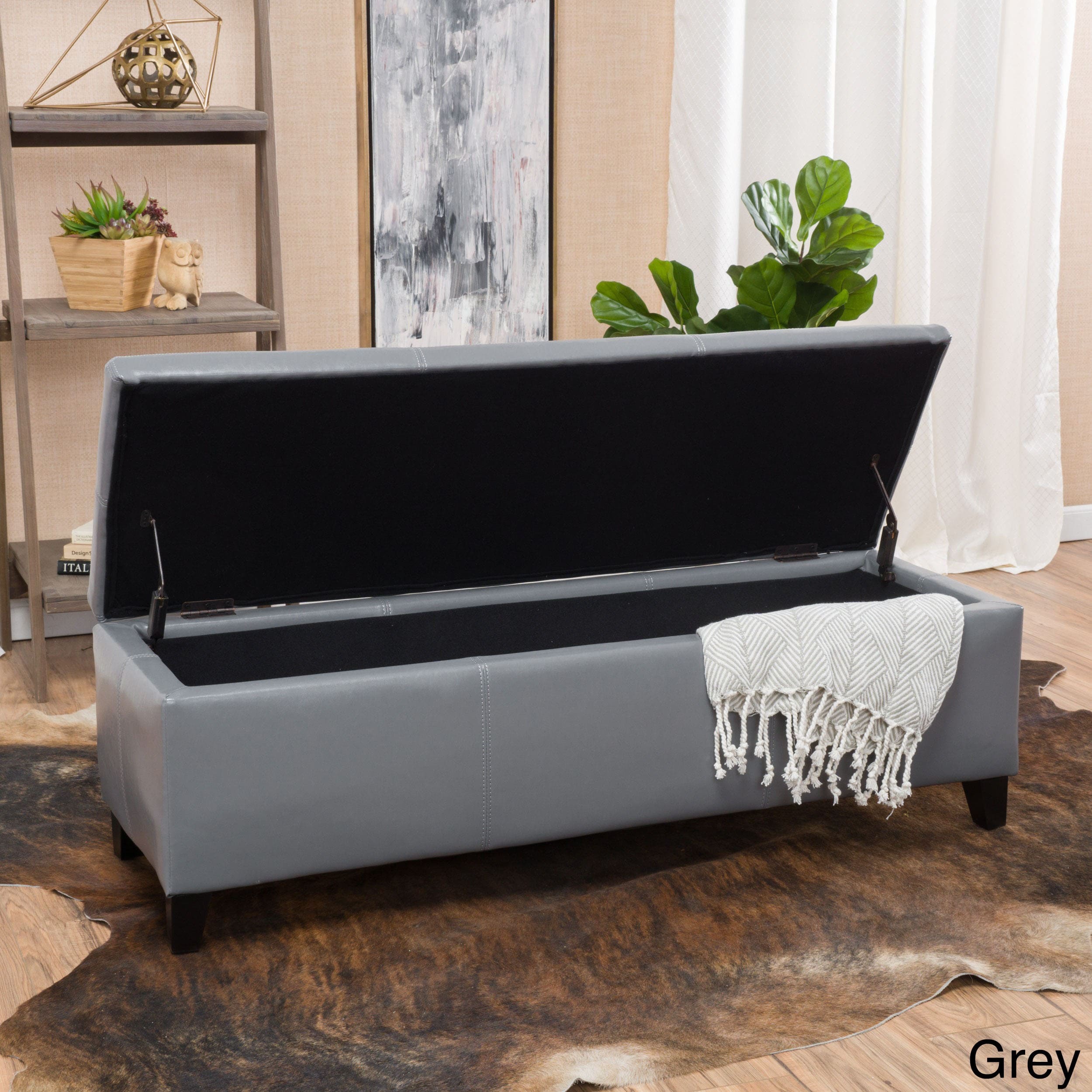 Gray Faux Leather Storage Bench Grey Faux Leather Storage Bench | Storage Bench