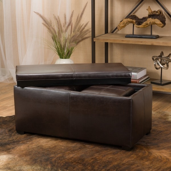Shop Drake 3 Piece Faux Leather Tray Top Nested Storage Ottoman