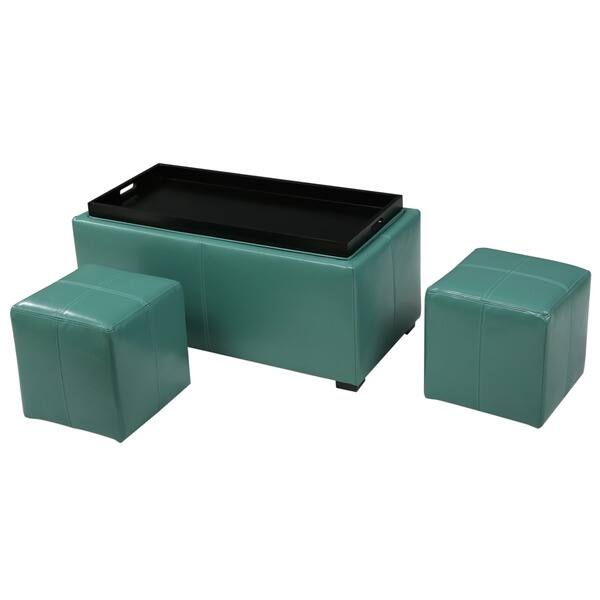 Shop Drake 3 Piece Faux Leather Tray Top Nested Storage Ottoman