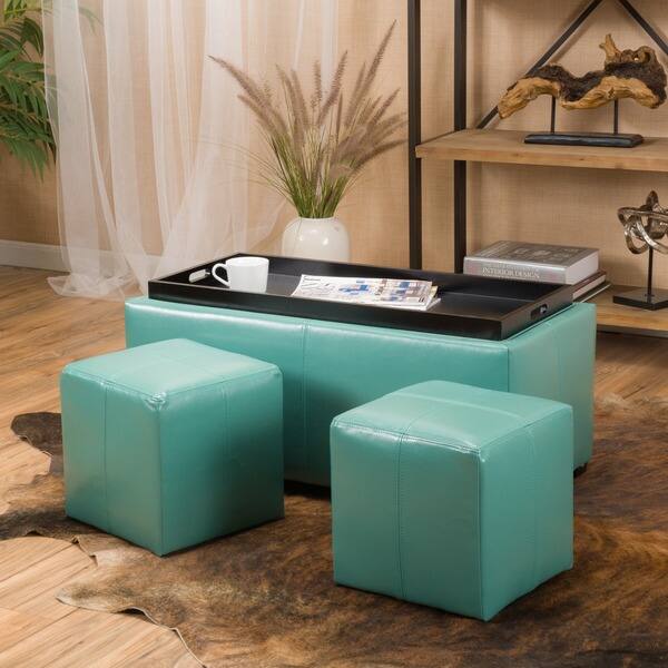 Shop Drake 3 Piece Faux Leather Tray Top Nested Storage Ottoman