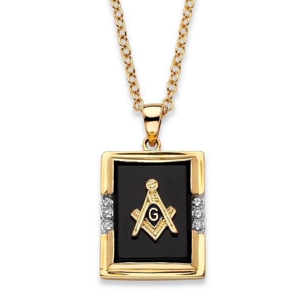 Men S Gold Plated Masonic Pendant 16mm Black Onyx And Round Crystal On Sale Overstock