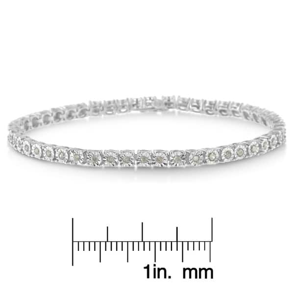 dimension image slide 3 of 4, Sterling Silver 1ct TDW Rose-cut Diamond Tennis Bracelet (I-J, I3)