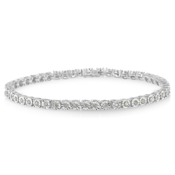 Sterling Silver 1ct TDW Rose-cut Diamond Tennis Bracelet (I-J, I3). Opens flyout.