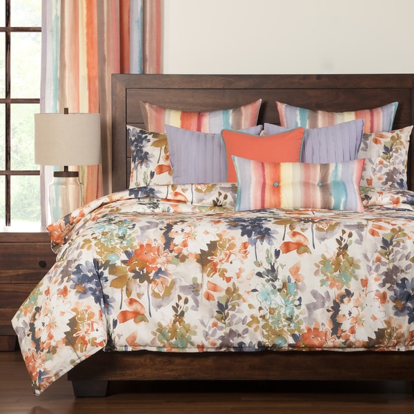 Siscovers Summer Peach Floral 6-piece Duvet Set with Duvet Insert