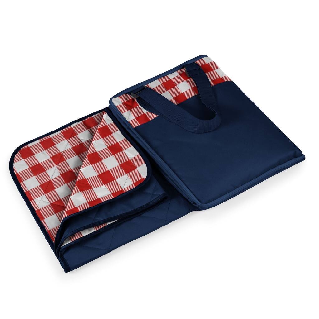 Picnic Time Vista Red Check with Navy Blanket Tote