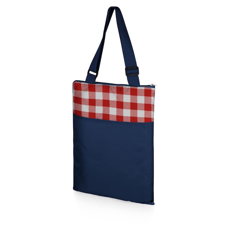 Picnic Time Vista Red Check with Navy Blanket Tote