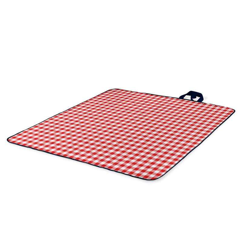 Picnic Time Vista Red Check with Navy Blanket Tote