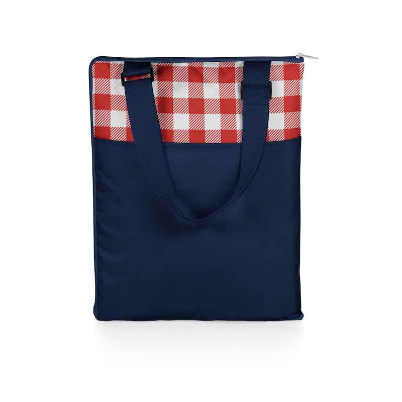 Picnic Time Vista Red Check with Navy Blanket Tote