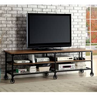 slide 1 of 1, Furniture of America Daimon II Industrial Medium Oak TV Stand