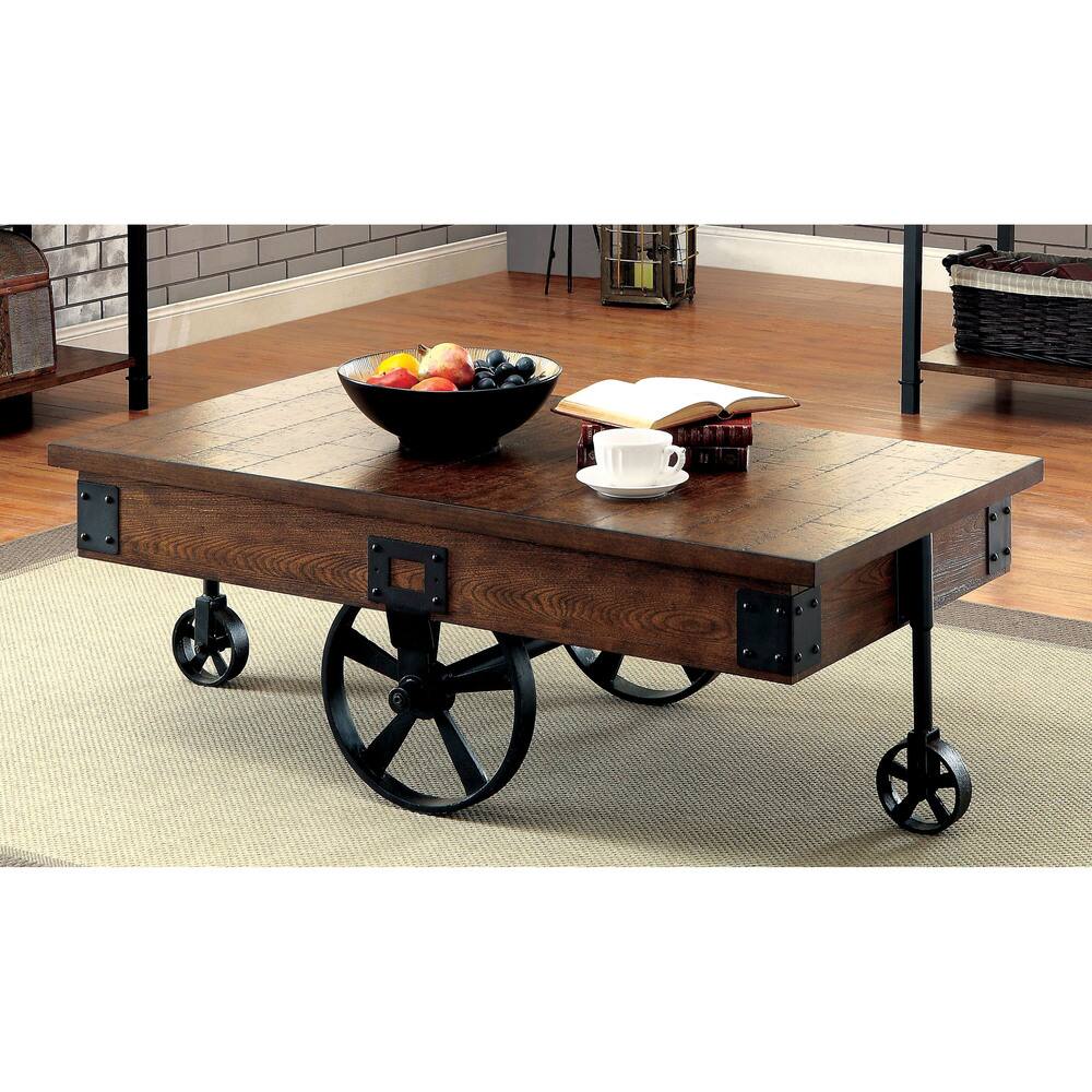 Furniture of America Ilta Rustic Oak Solid Wood Coffee Table