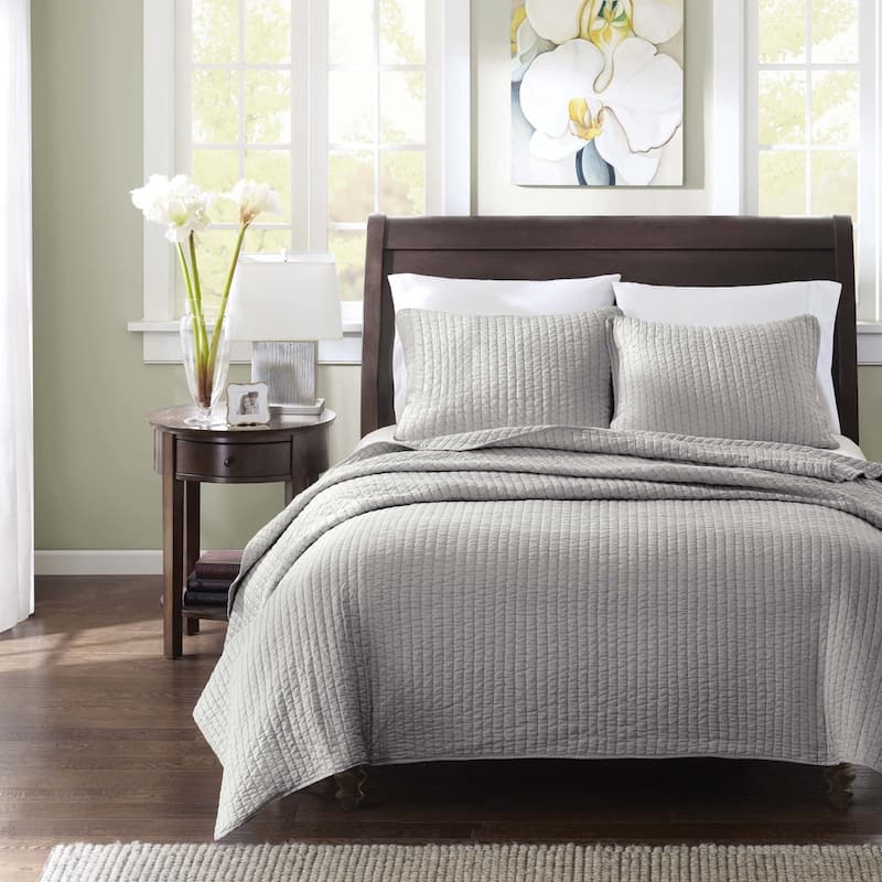 Madison Park Colby Grey 3 Piece Quilt Set - King - Cal King