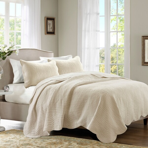Madison Park Marino Reversible Scalloped Edge Coverlet Set 3-Color Option