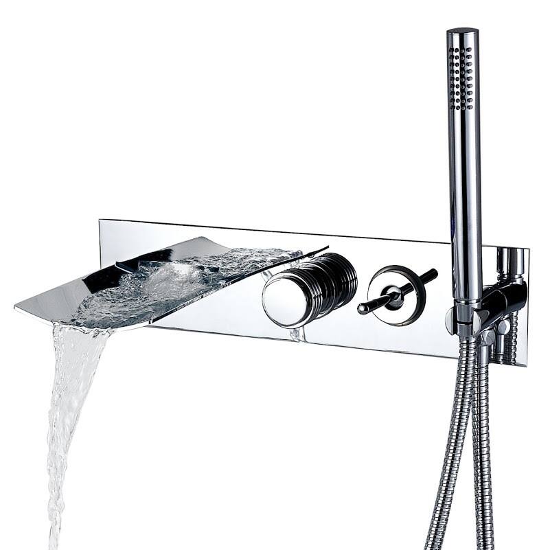 Sumerain Waterfall Wall-Mount Tub Faucet Set with Sprayer