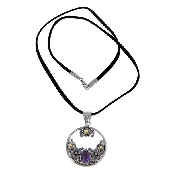 Shop Handmade Silver 'Frangipani Moon' Citrine Amethyst Necklace