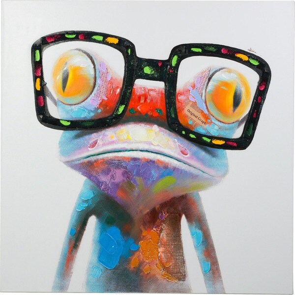 Frog with Glasses Painting Canvas Artwork - 18389019 - Overstock.com ...