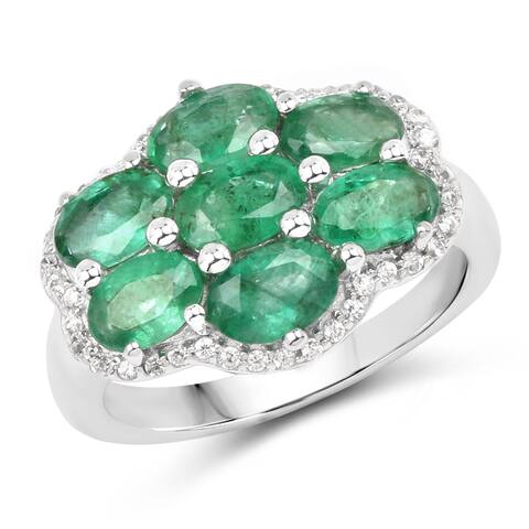 Malaika Sterling Silver 3 2/5ct TGW Zambian Emerald and White Zircon Ring