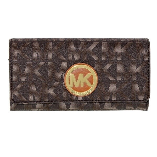 Michael Kors Fulton Brown Logo/Gold Carryall Wallet
