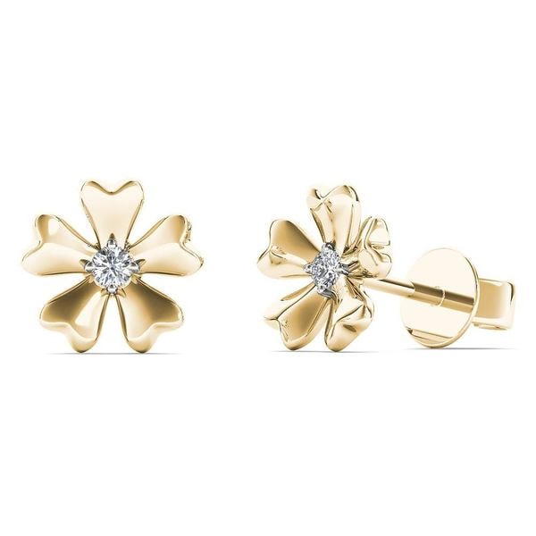 Aalilly 10k Yellow Gold Single Diamond Accent Flower Stud Aalilly 10k Yellow Gold Single Diamond Accent Flower Stud Earrings