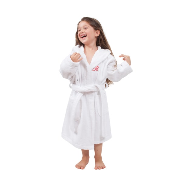 Sweet Kids Turkish Cotton Terry White with Hot Pink Monogram Hooded Bathrobe