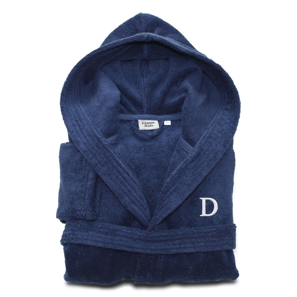 Sweet Kids Turkish Cotton Terry Midnight Blue with White Monogram Hooded Bathrobe
