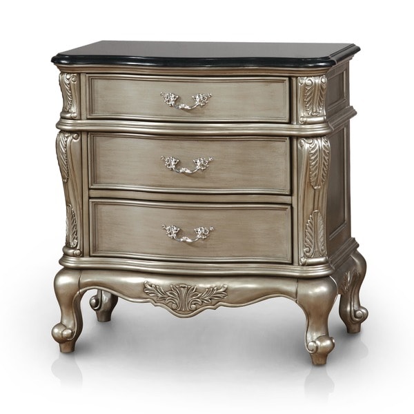 Shop Furniture of America Therese Luxury Silver Marble Top 3drawer